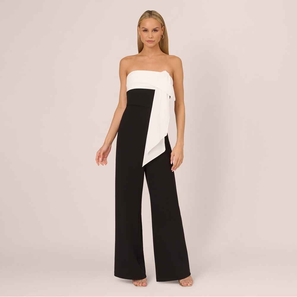 Adrianna Papell Strapless Bow Jumpsuit Black White Cocktail NWT SZ 16 GALA PARTY